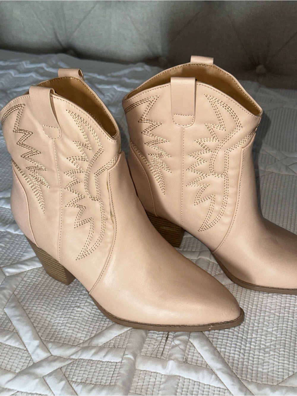 Qupid Nude Western Ankle Booties